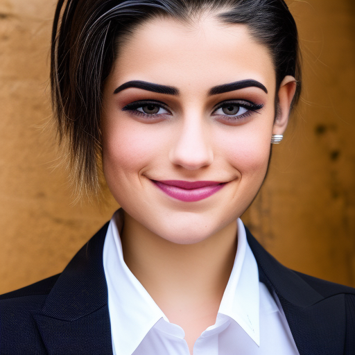 Lizbeth Lopez, a 19-year-old female opinion writer for a national newspaper. She is wearing a black blazer and a white collared shirt underneath. Her dark brown hair is pulled back into a low bun. She is looking directly at the camera with an intense gaze, her full lips slightly parted. She holds a pen in her left hand, her right arm resting on the table in front of her. Her expression is serious and determined, conveying her commitment to her work.