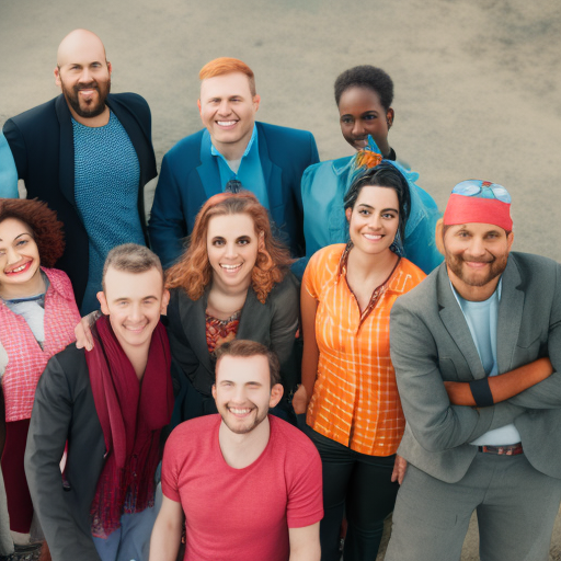 Group of diverse people, smiling and looking at the camera. High-quality image, outdoor location.